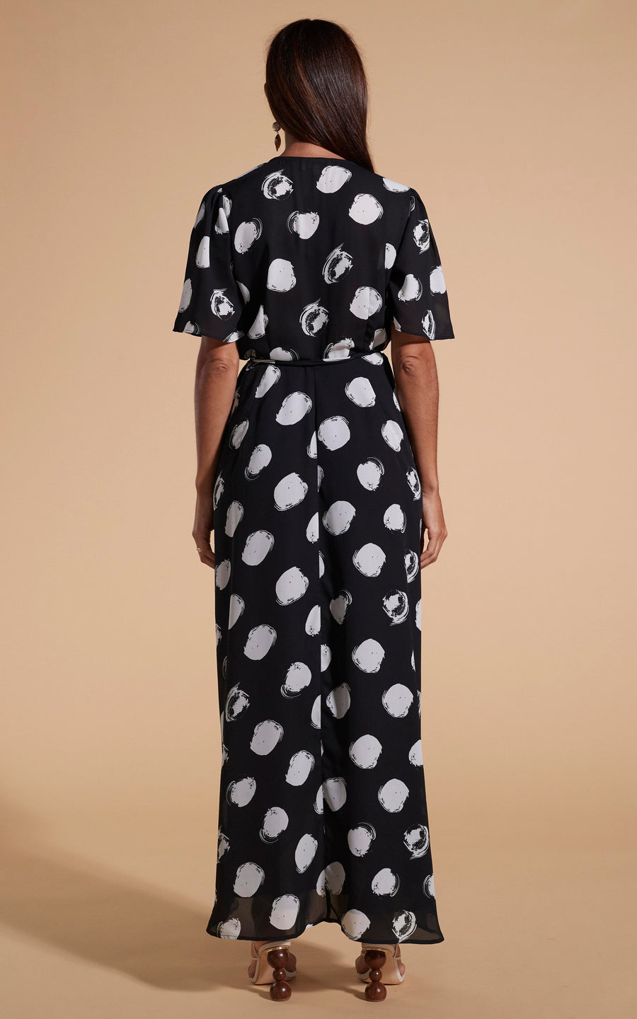 Jenna Maxi Dress In White on Black Dot Dancing Leopard