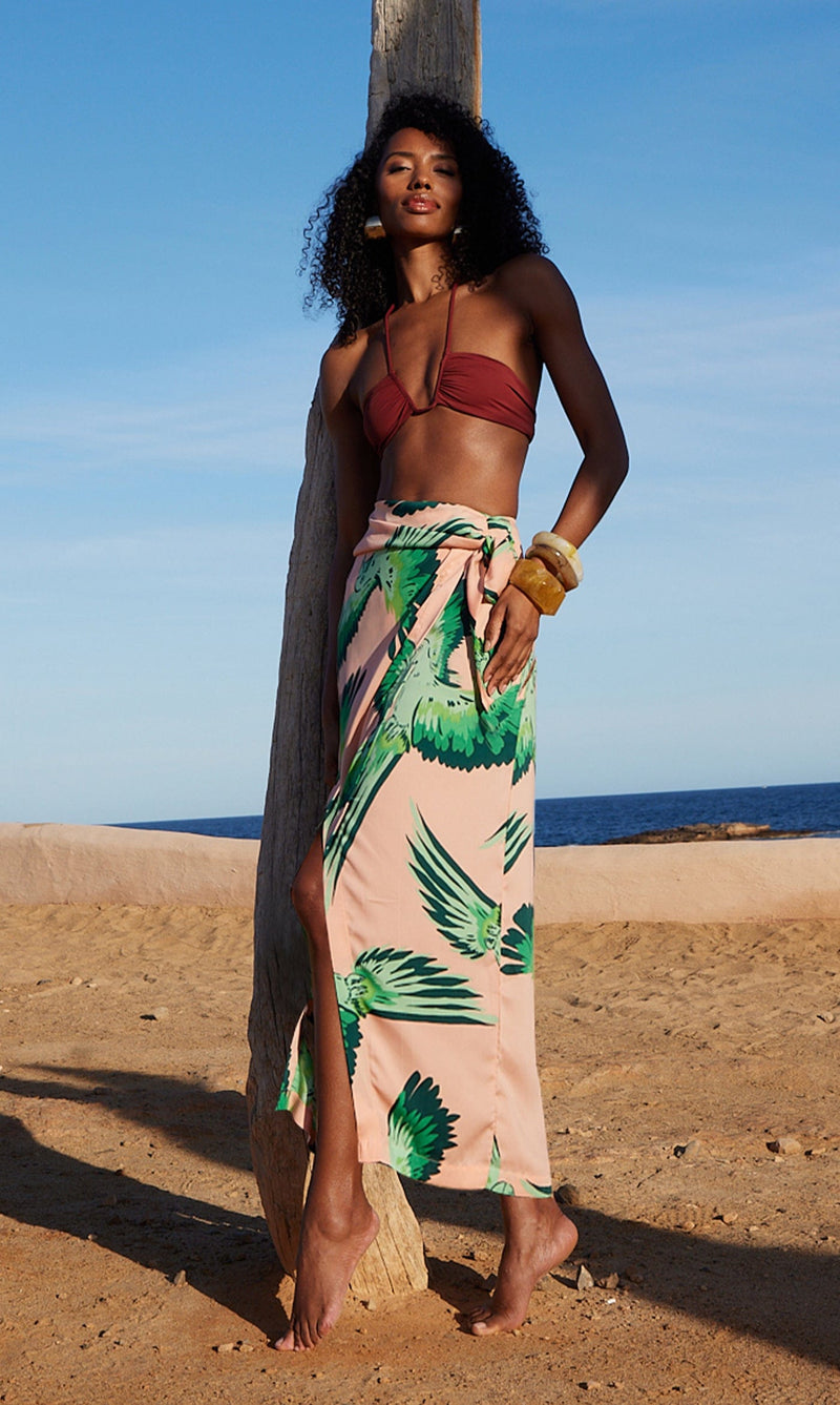 Rio Skirt in Parrots on Peach Dancing Leopard