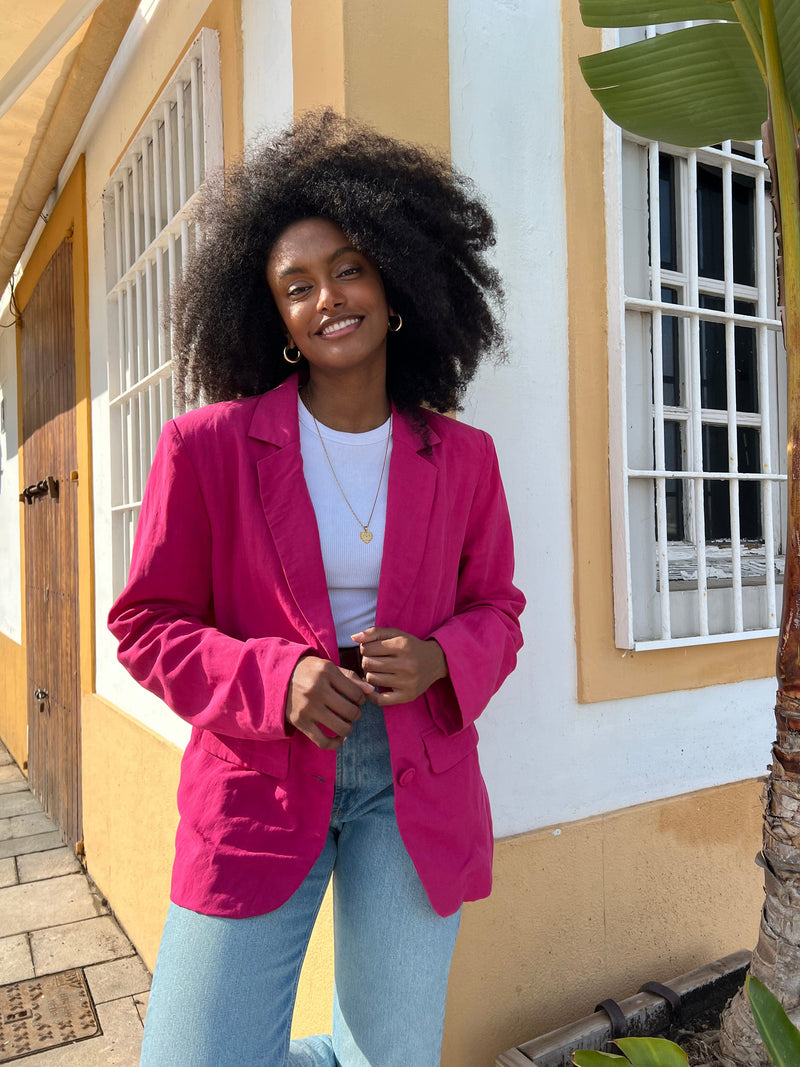 Tatiyana Linen Blazer In Raspberry