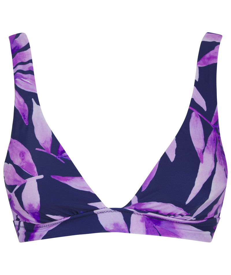 HALO Tamika Bikini Top In Watercolour Purple Leaf on white background