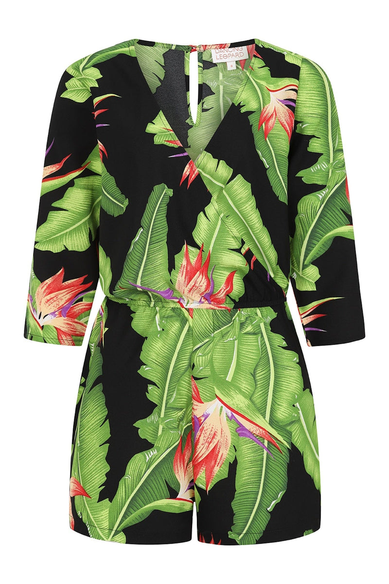 Tiago Playsuit In Banana Leaf Print Dancing Leopard