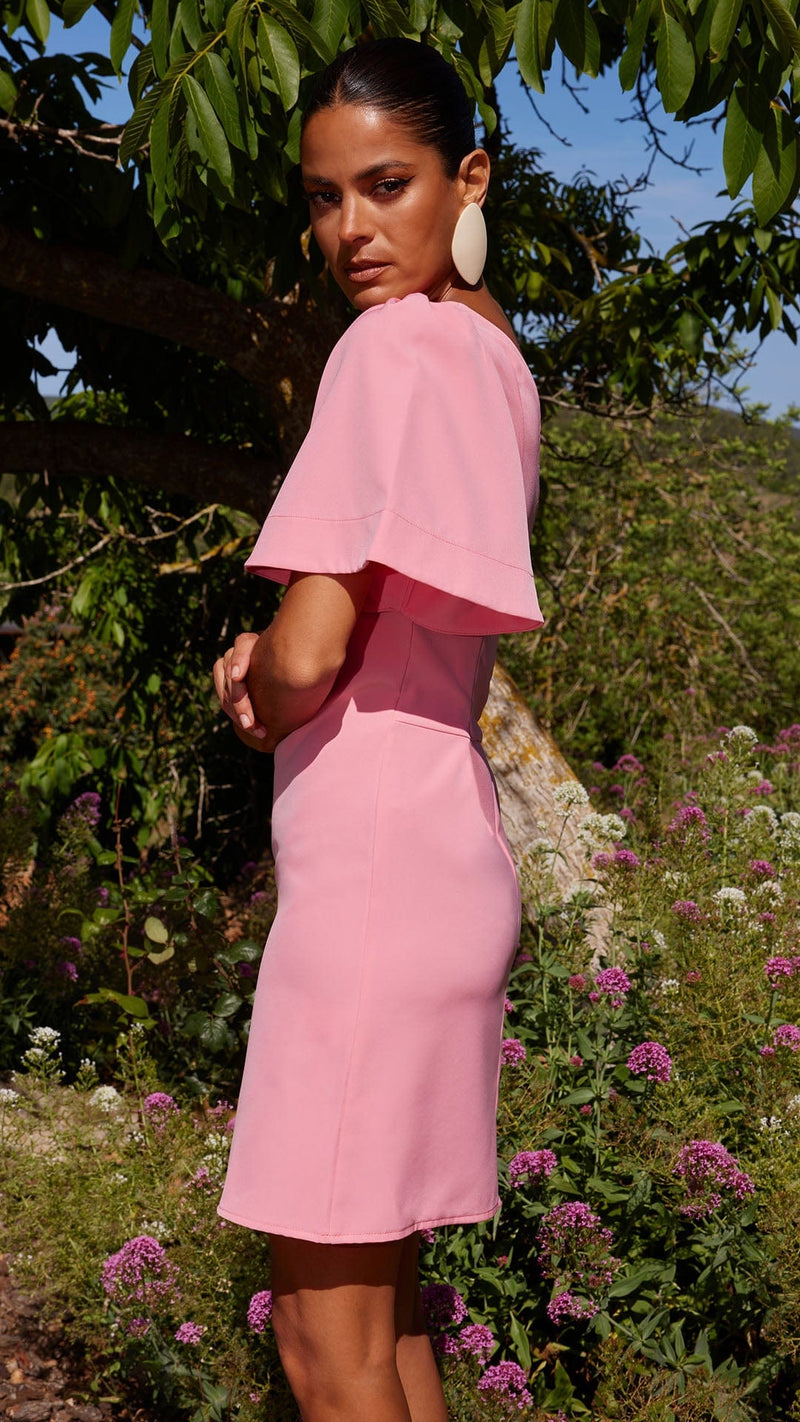 Joy One Shoulder Mini Dress in Blush Pink