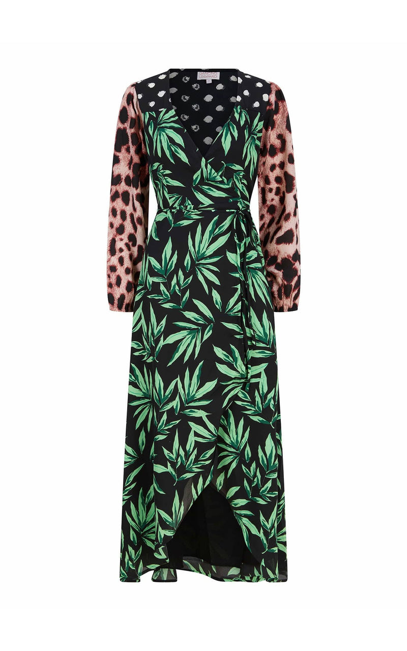 Jagger Maxi Wrap Dress in Tropic Green on Black Mix