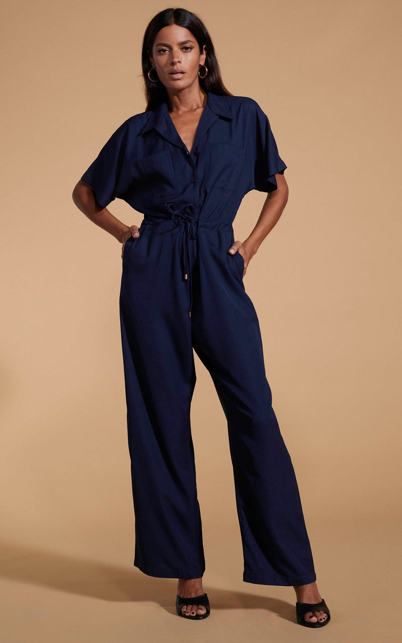 Navy blue utility outlet jumpsuit