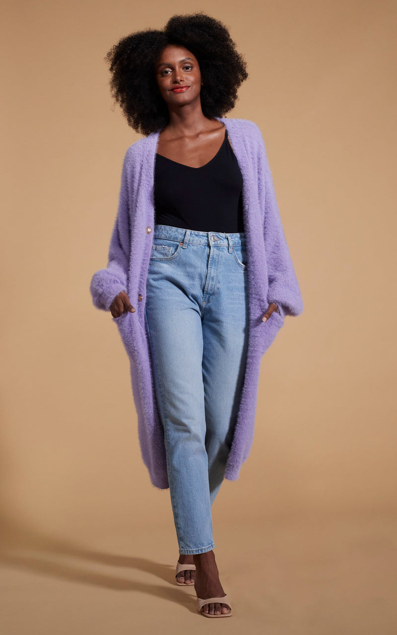 Taylor Longline Cardigan in Pastel Purple