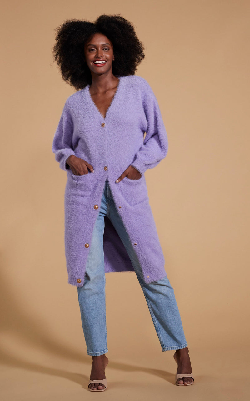 Taylor Longline Cardigan in Pastel Purple