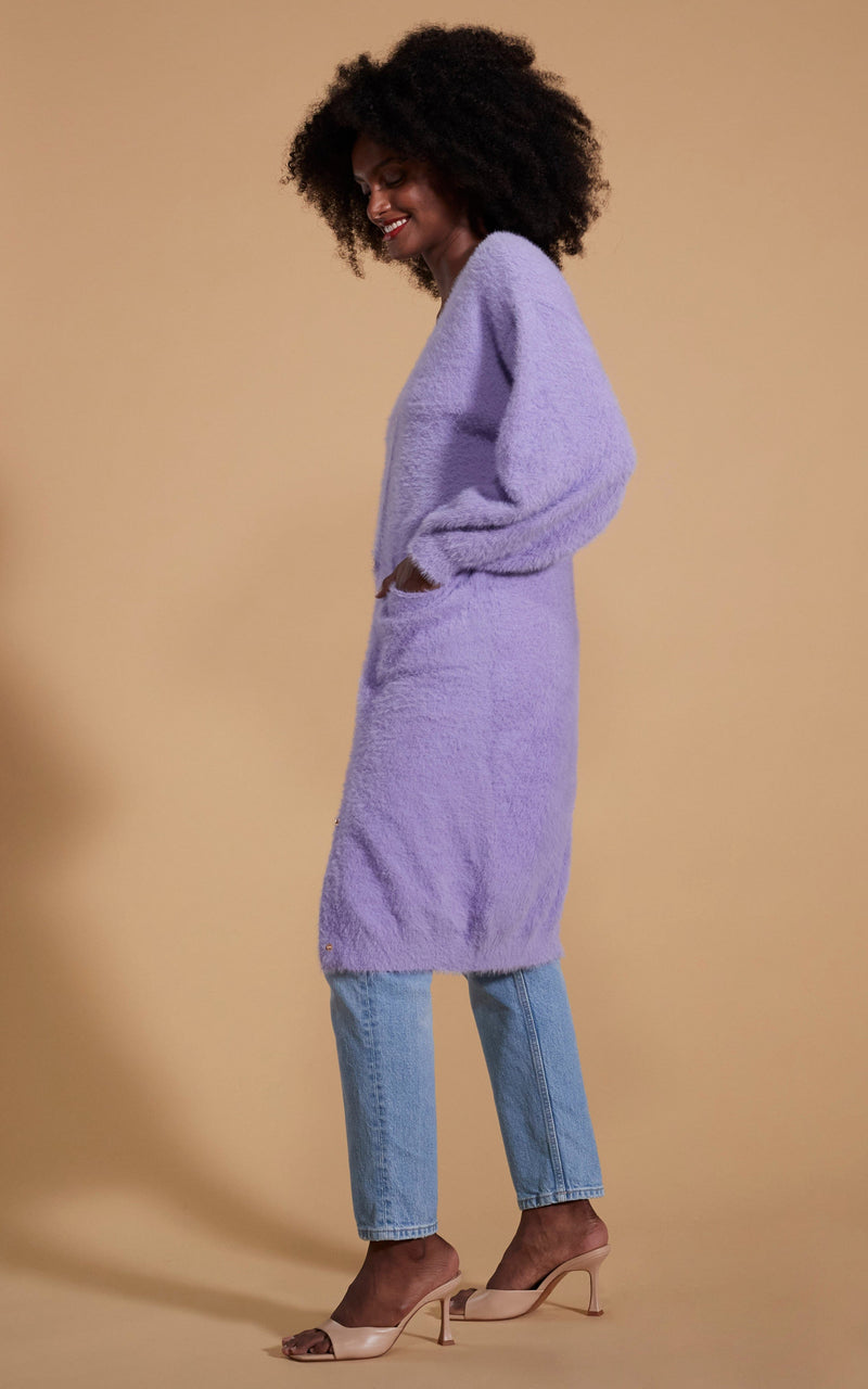 Taylor Longline Cardigan in Pastel Purple