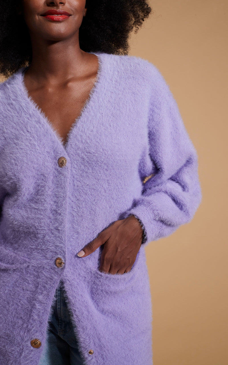 Taylor Longline Cardigan in Pastel Purple