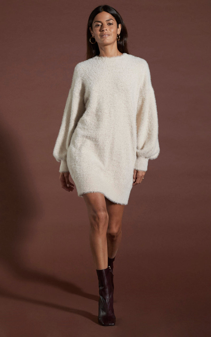 Maggie Jumper Dress in Beige Dancing Leopard