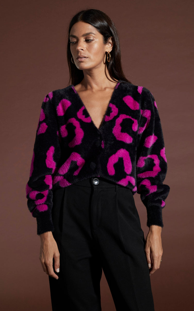 Black sales leopard cardigan