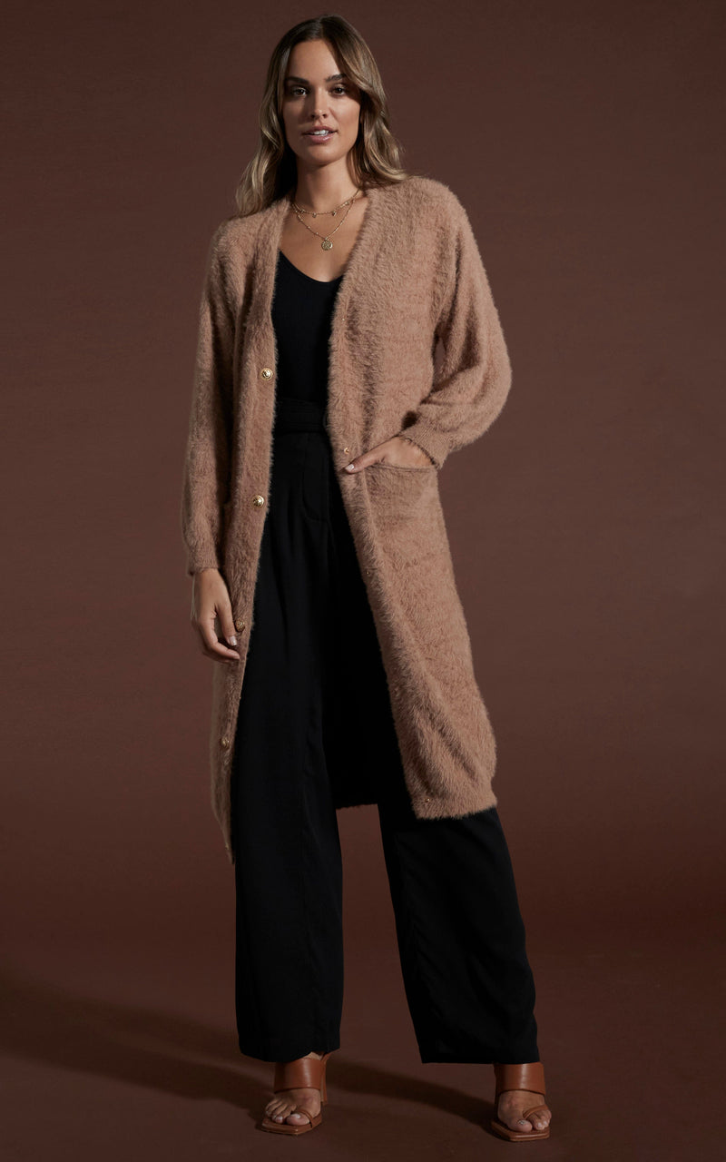 Taylor Longline Cardigan in Mocha