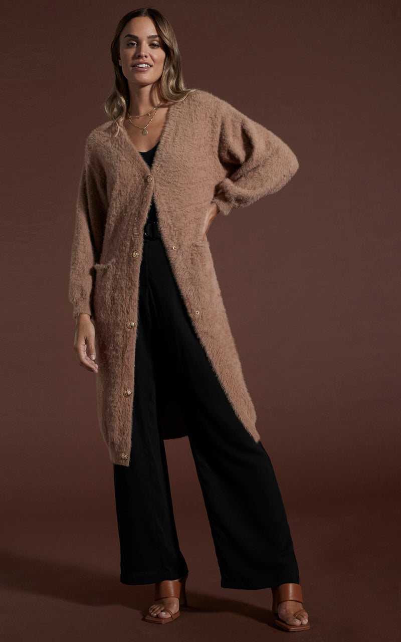 Taylor Longline Cardigan in Mocha