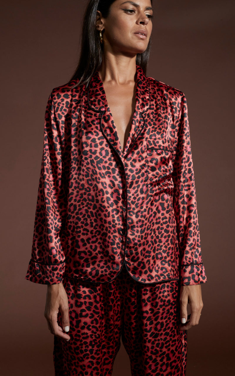 Leopard print satin pyjama set sales