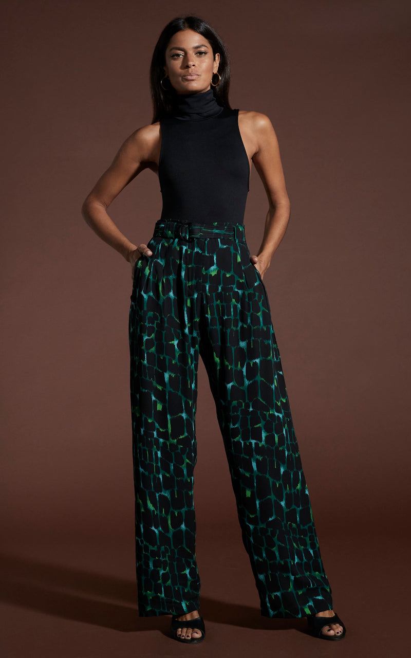 Green and shop black trousers