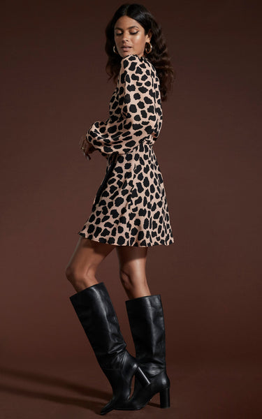 Ginger Mini Wrap Dress In Beige Cloud | Dancing Leopard