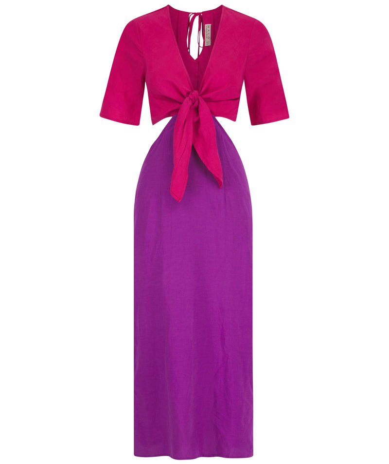 cut out of Arabella Linen Dress In Raspberry & Purple Mix