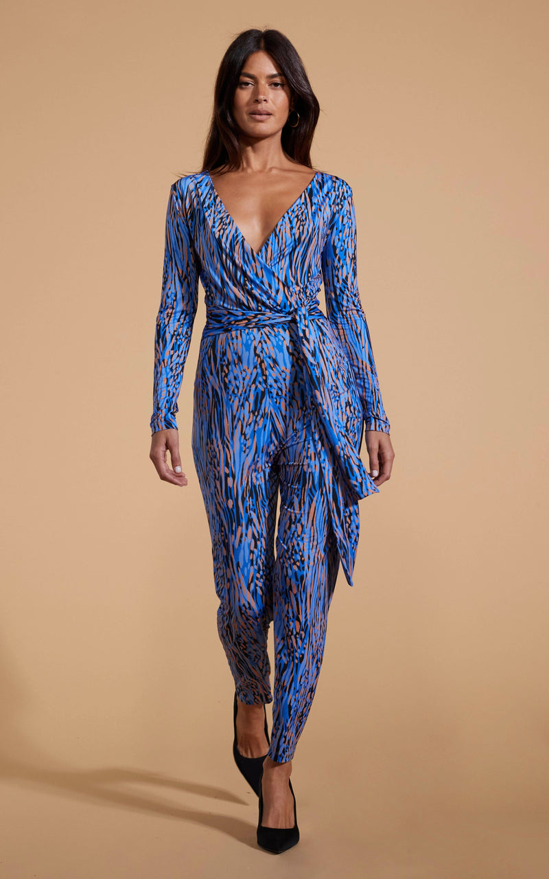 Blue outlet leopard jumpsuit