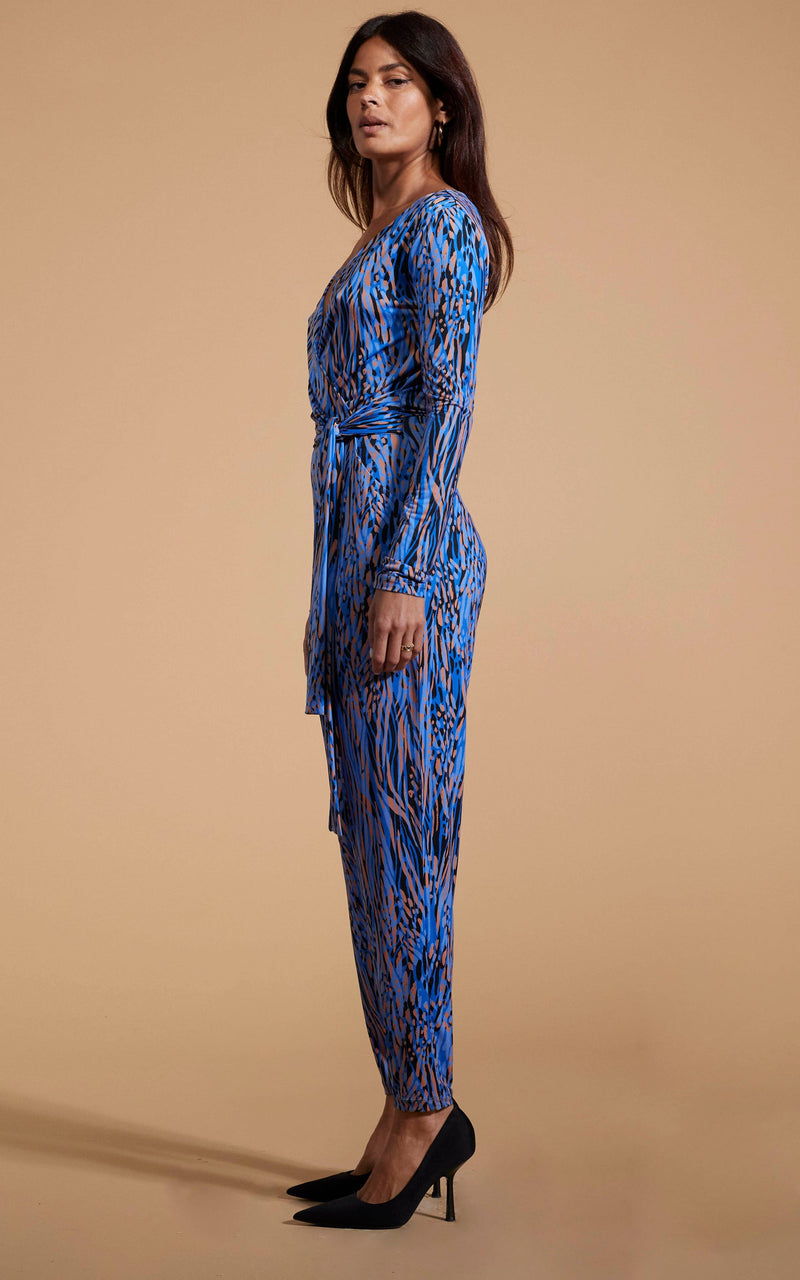 Zion Slinky Jumpsuit In Brushed Blue Leopard