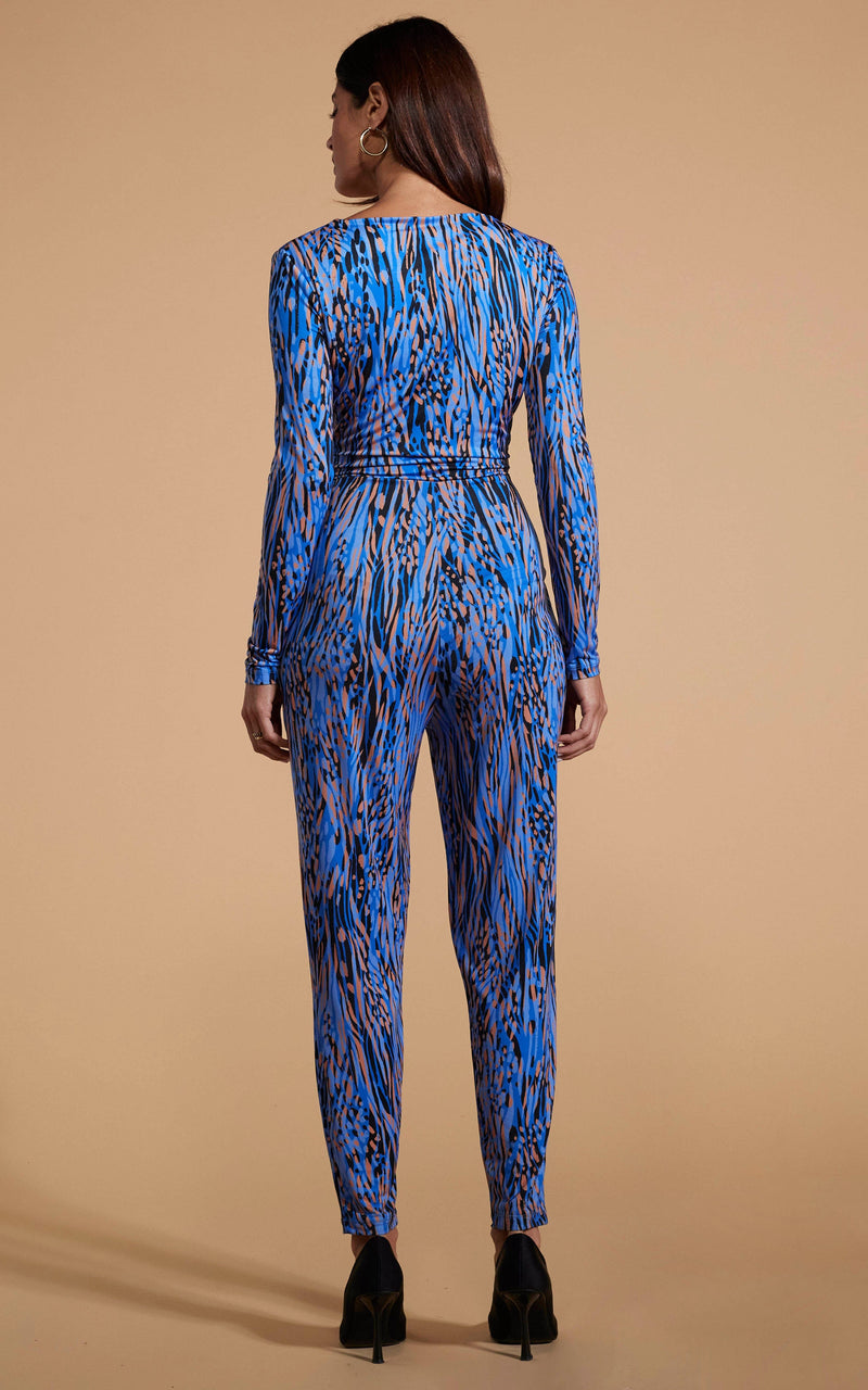 Zion Slinky Jumpsuit In Brushed Blue Leopard