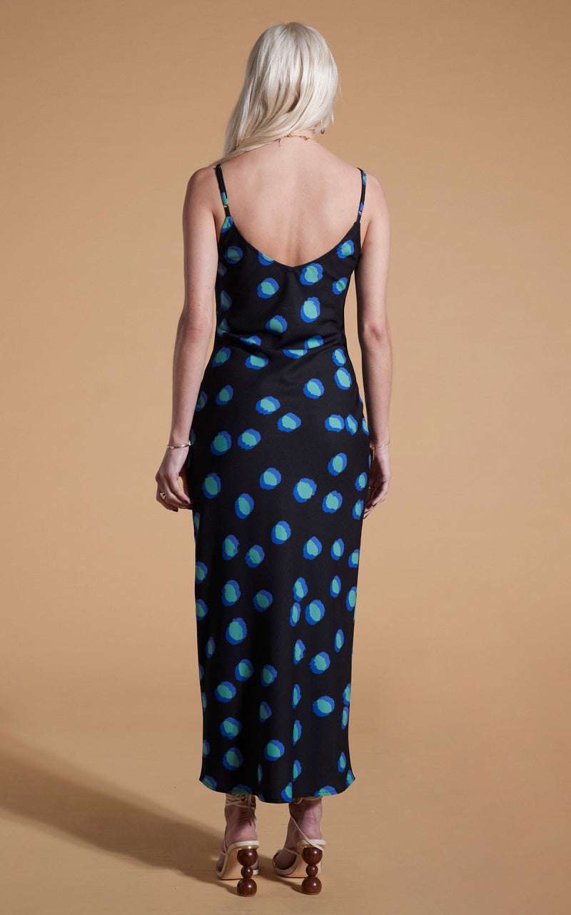 Sienna Midaxi Dress In Polka Dot Blue On Black