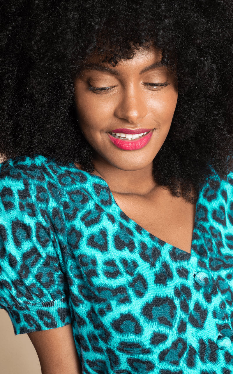 Green leopard print cardigan sale
