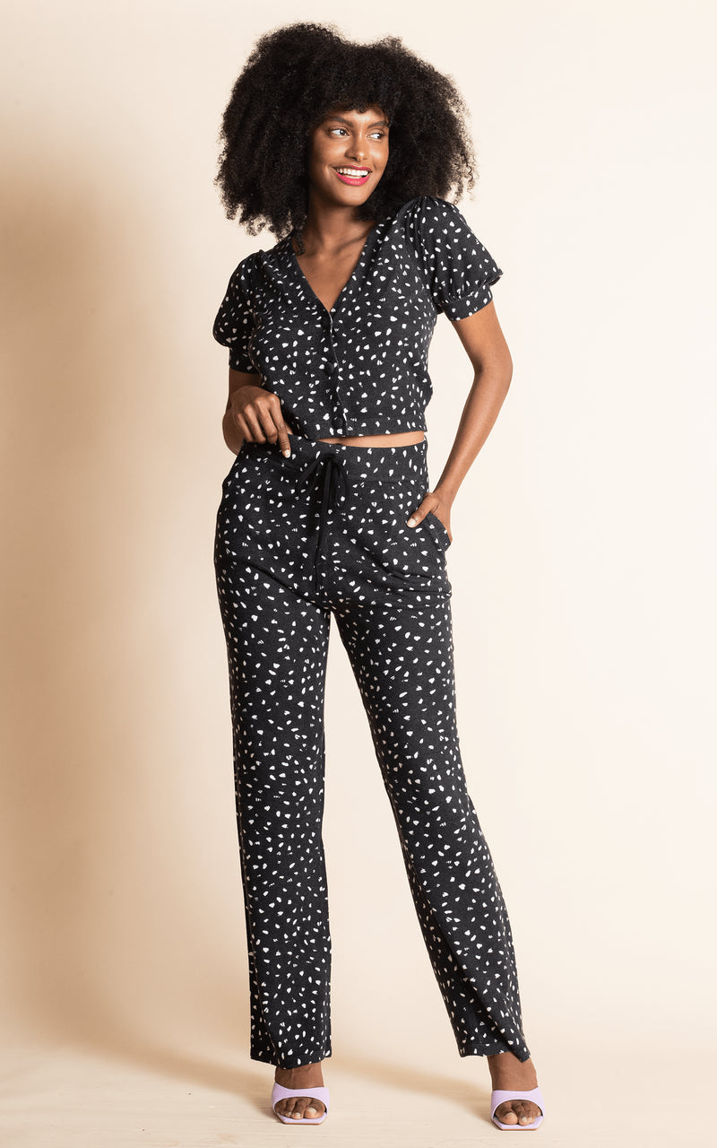 Kooki Knitted Cardigan in Abstract White on Black