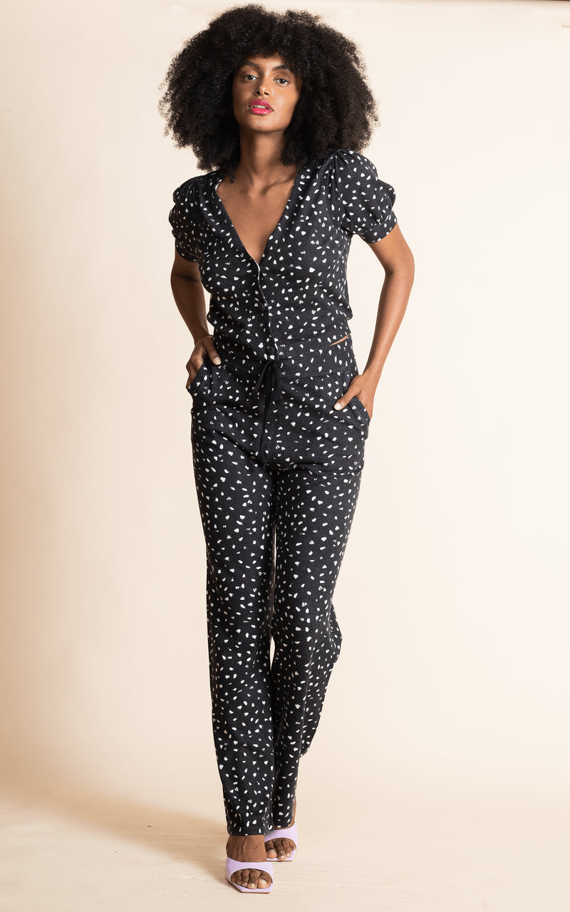 Kooki Knitted Cardigan in Abstract White on Black