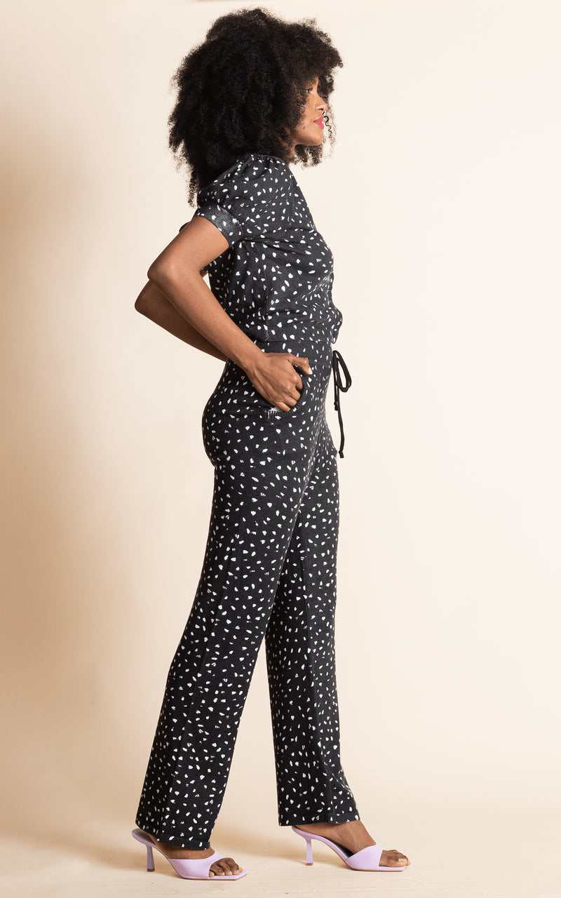 Kooki Knitted Cardigan in Abstract White on Black