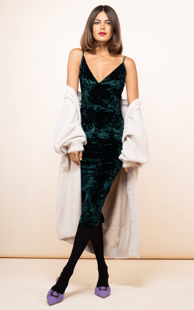 Cici Midi Cami Dress In Pine Green Dancing Leopard