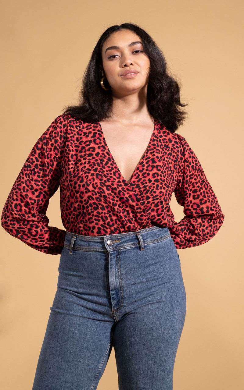 Bixby Bodysuit In Ruby Red Leopard