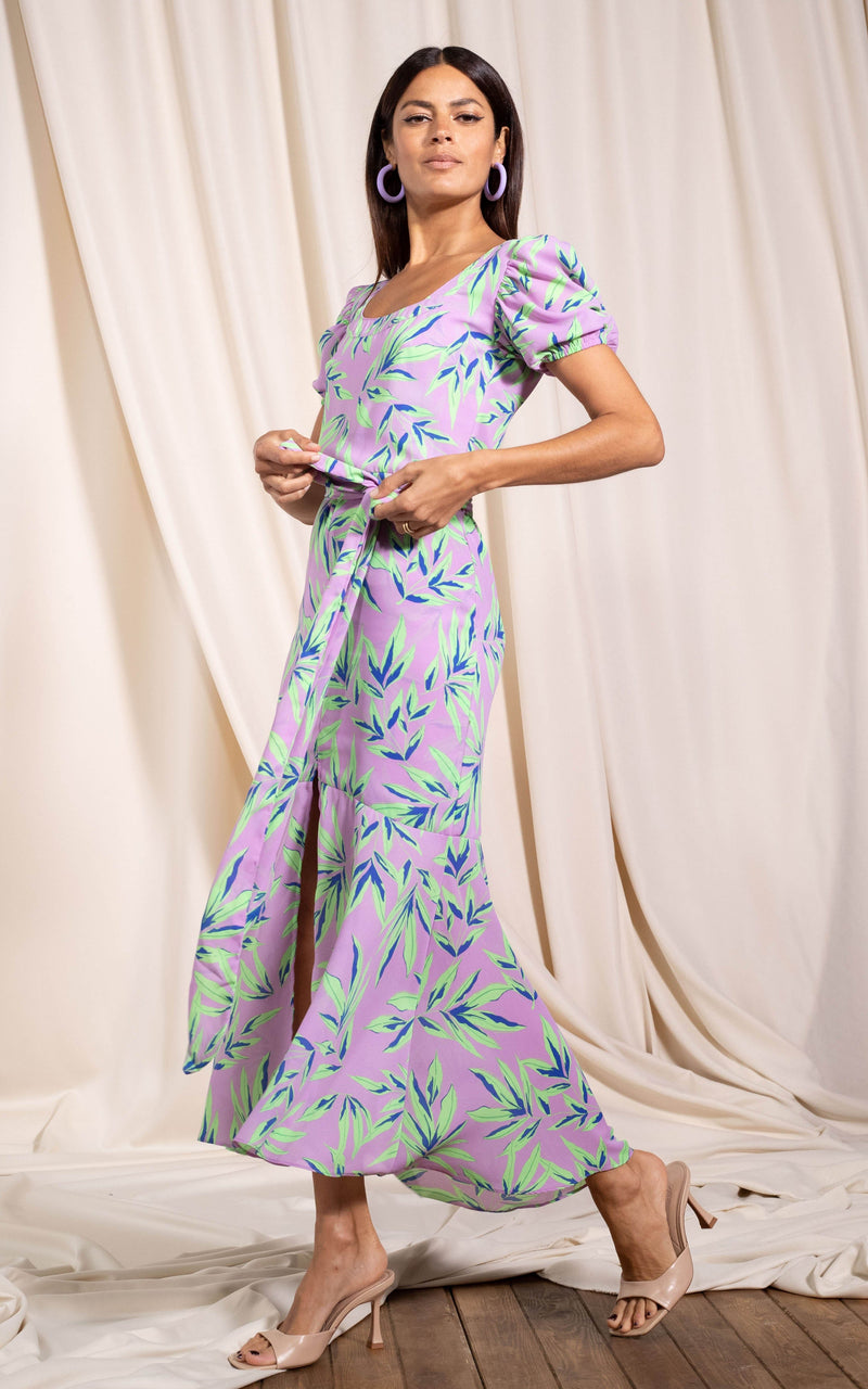 Manuela Frill Hem Dress in Tropic Mint on Pink Dancing Leopard