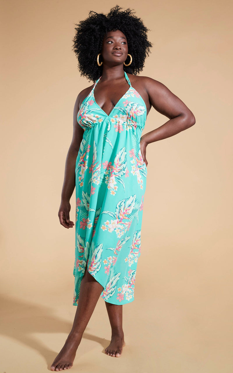 Boho Maxi Dress in Green Tropical