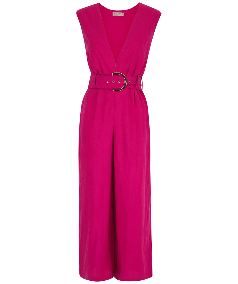 Indy Linen Jumpsuit In Raspberry - Reversible on white background