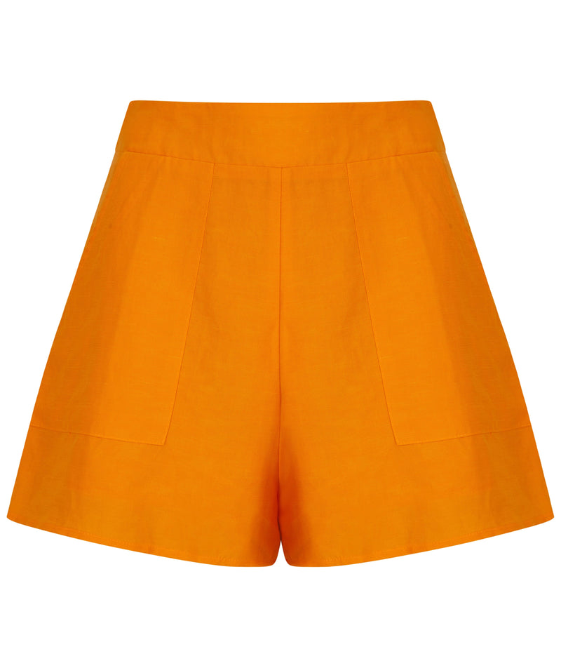 Lola Linen Shorts In Orange on white background