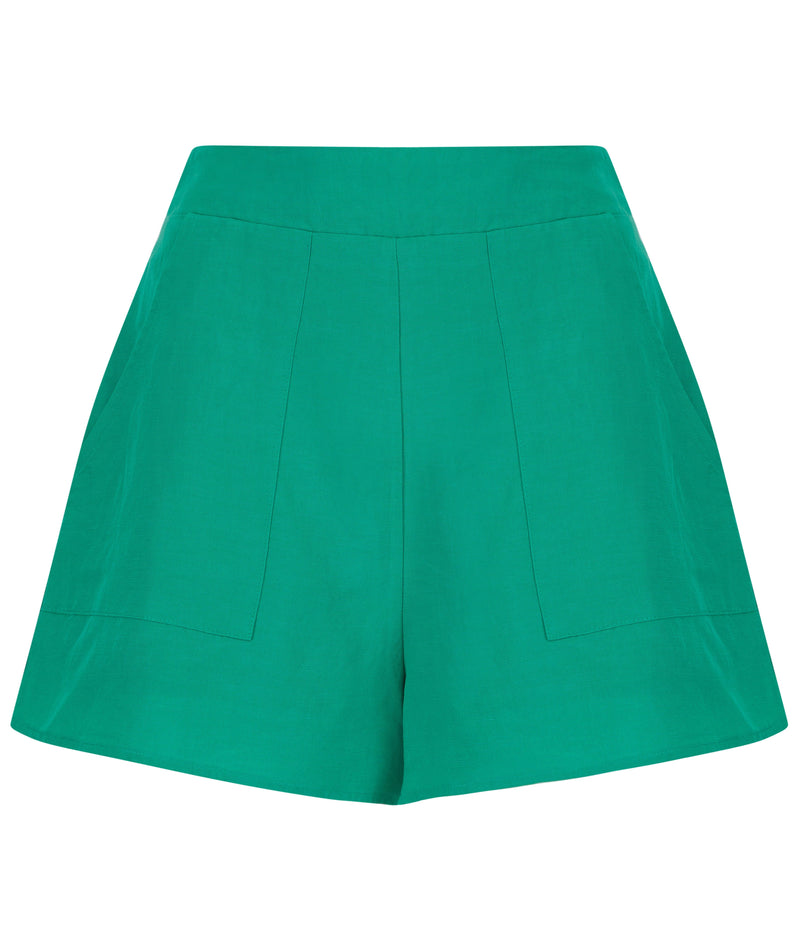 Lola Linen Shorts In Vivid Green on white background