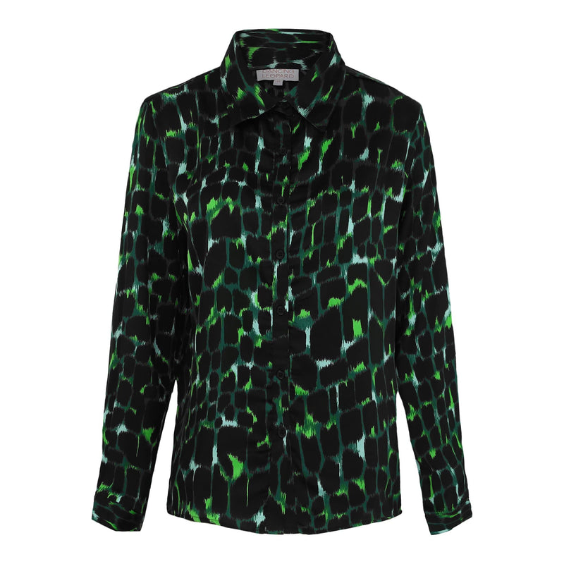 Front view of Nevada Shirt in Green Alligator by Dancing Leopard on white background