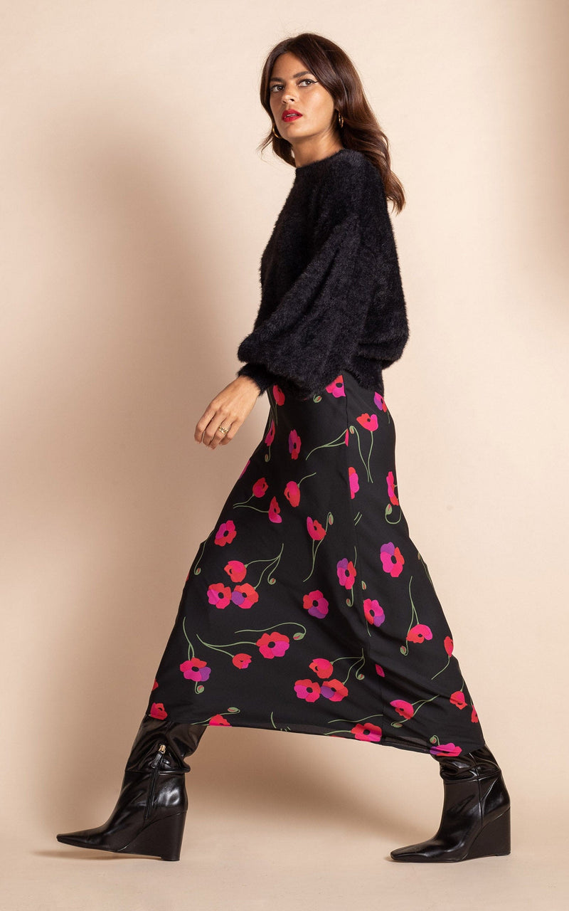 Sophie Skirt in Poppies on Black