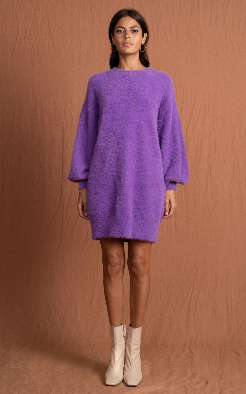 Dancing Leopard model wearing Maggie Jumper Dress in Indigo