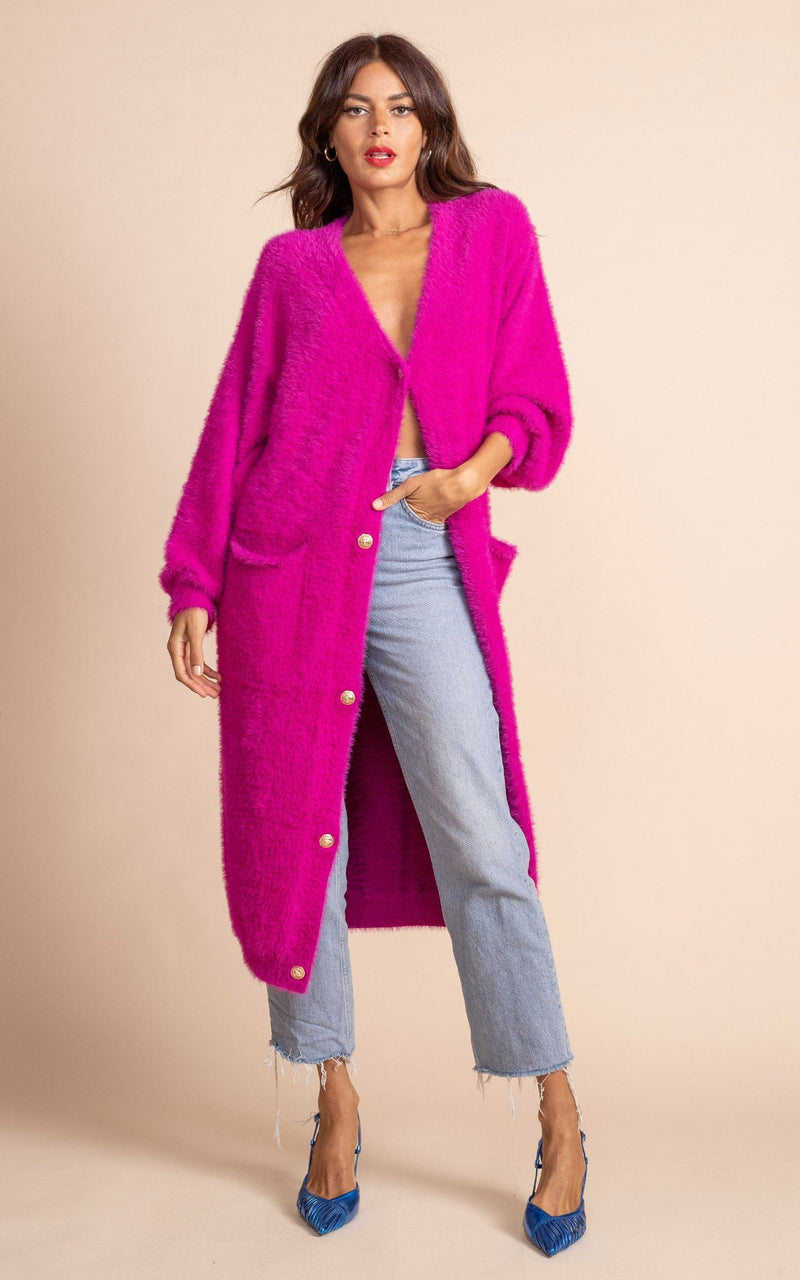 Taylor Longline Cardigan in Magenta