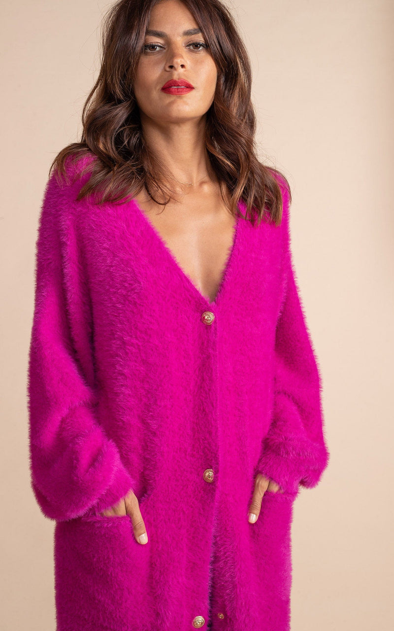 Taylor Longline Cardigan in Magenta