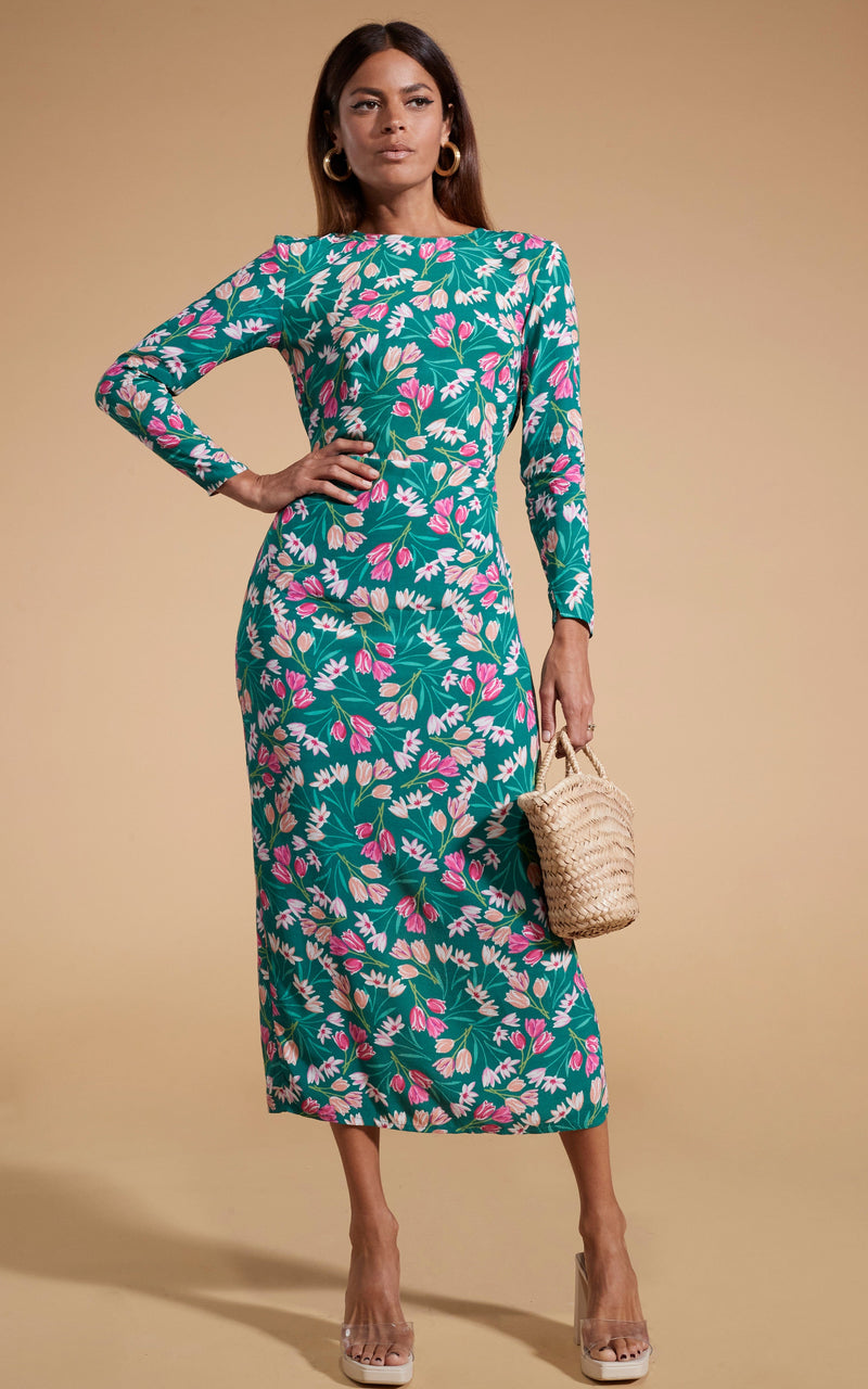 Estella Midaxi Dress in Green Tulip – Dancing Leopard