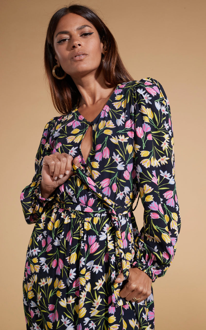 Mabel Midaxi Mock Wrap Dress in Citrus Tulip