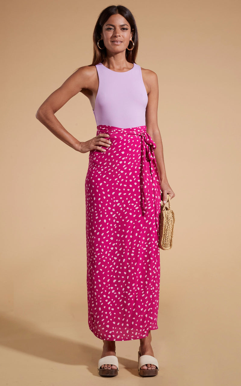 Whitney Maxi Wrap Skirt in Odd Dot Pink on Magenta