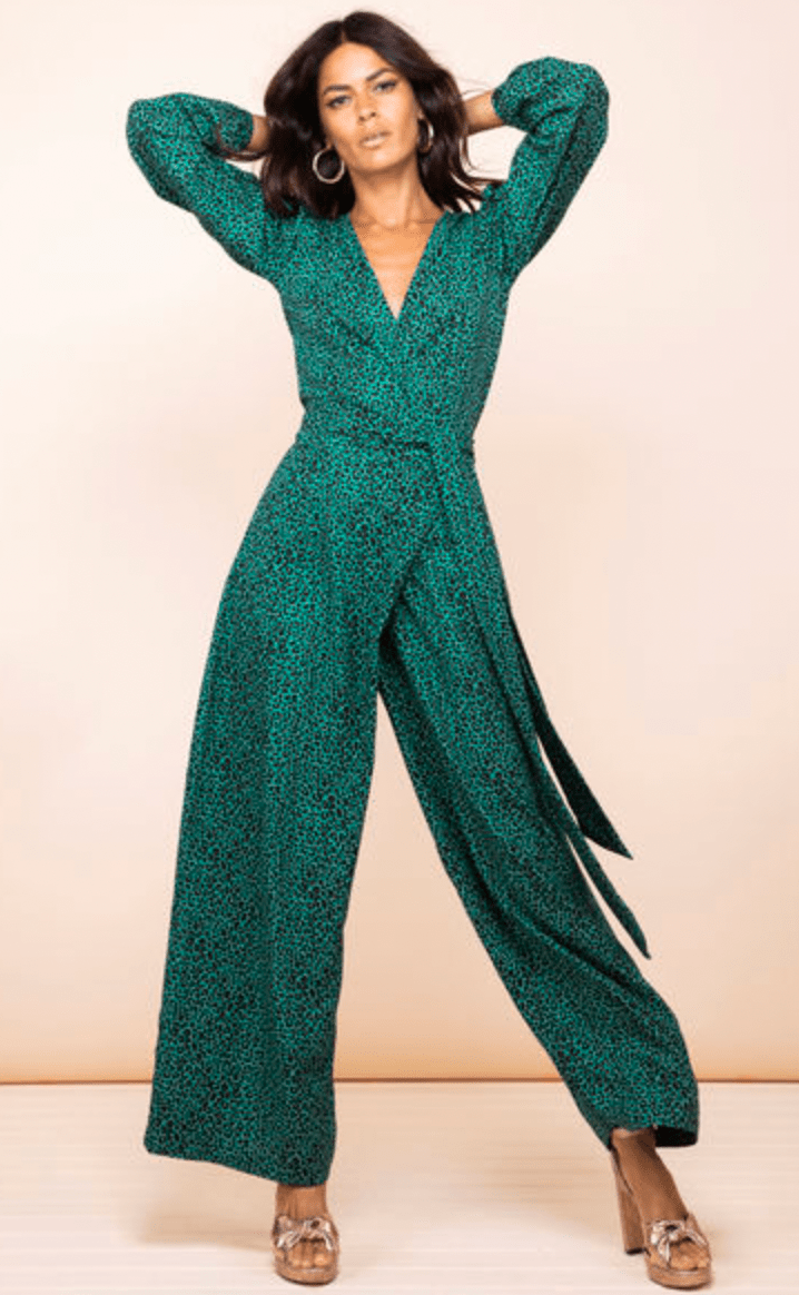 Green animal print jumpsuit shop