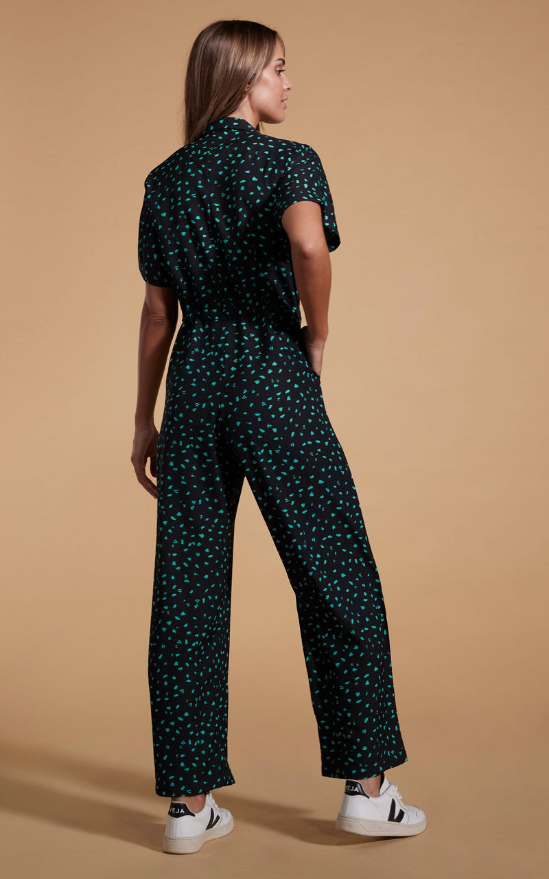 Zeta Jumpsuit In Abstract Green On Black