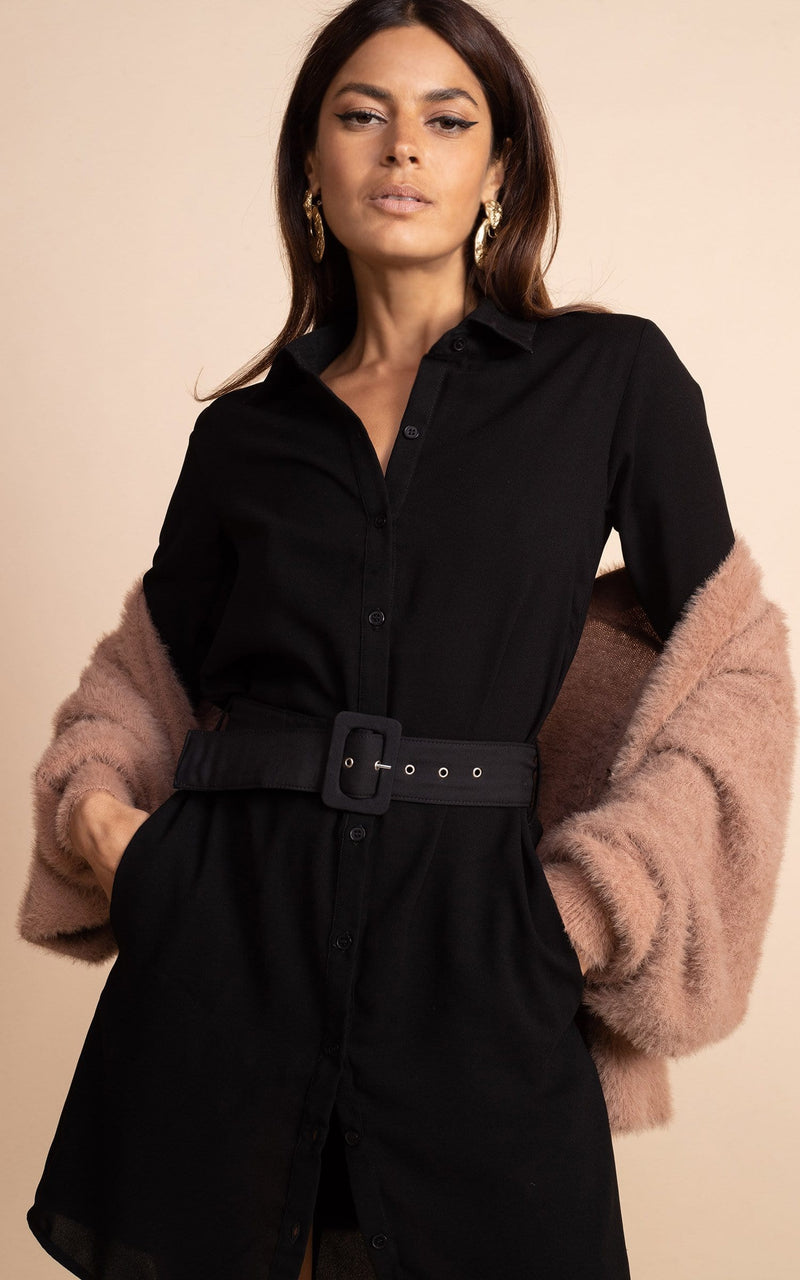 Jonah Mini Shirt Dress in Black Dancing Leopard