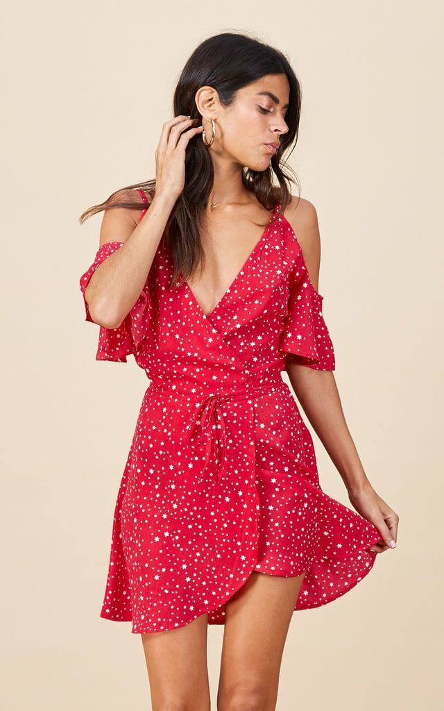 Marlin Dress In Red Star Print Dancing Leopard